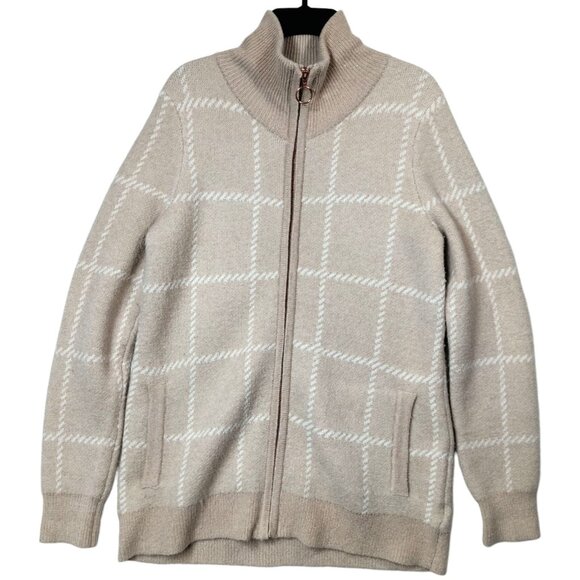 Rachel Zoe Wool Blend Tan Zip Up Mock Neck Knit Cardigan Sweater Women's Medium - Picture 2 of 7